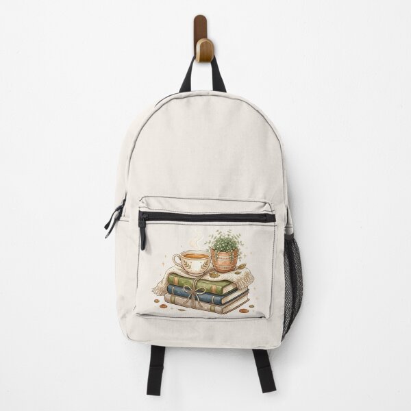 Item preview, Cozy Tea Stack of Books and Potted Plant Cottagecore Art designed and sold by VibeShift Studio.