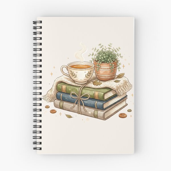 Item preview, Cozy Tea Stack of Books and Potted Plant Cottagecore Art designed and sold by VibeShift Studio.