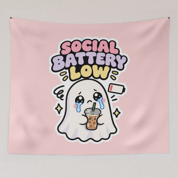 Item preview, Social Battery Low Cute Ghost Crying designed and sold by Artistprinter.
