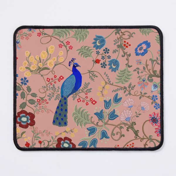 Item preview, Chintz Revival Blue Peacock Floral on Peach designed and sold by The Flying Bunny Studio.