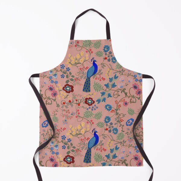 Item preview, Chintz Revival Blue Peacock Floral on Peach designed and sold by The Flying Bunny Studio.