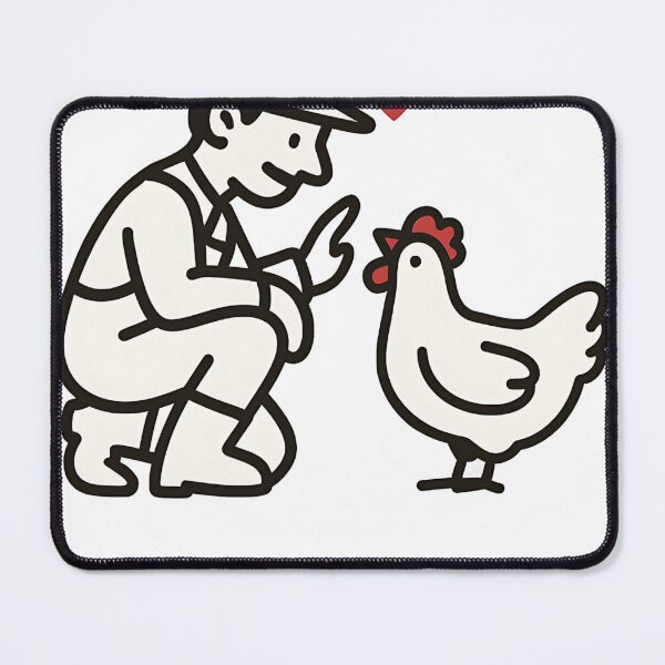 Item preview, Farmer and chicken with hearts, line drawing designed and sold by niedi18.