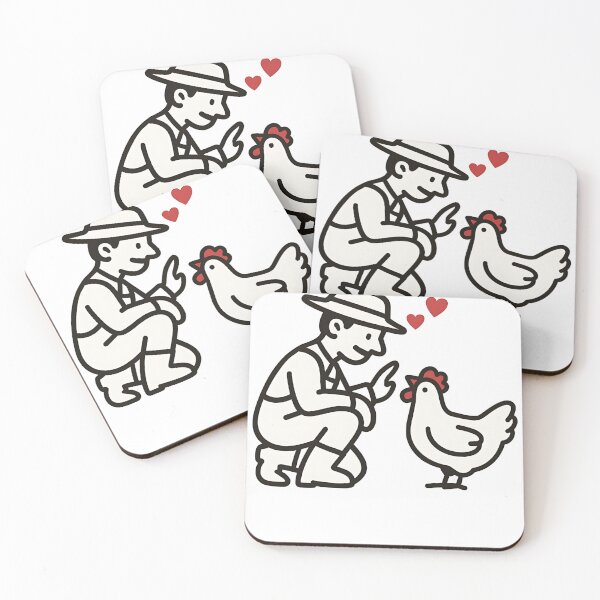 Item preview, Farmer and chicken with hearts, line drawing designed and sold by niedi18.