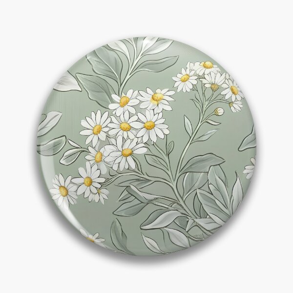 Item preview, White Bush Daisy & Foliage Soft Sage Floral Pattern designed and sold by Studio BC.
