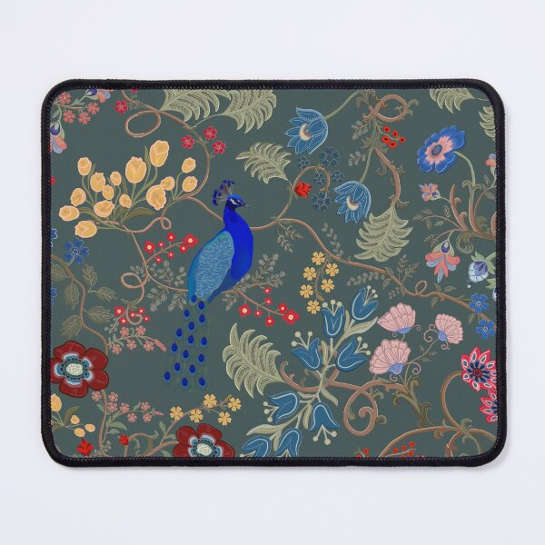 Item preview, Chintz Revival Blue Peacock Floral on Deep Green designed and sold by The Flying Bunny Studio.