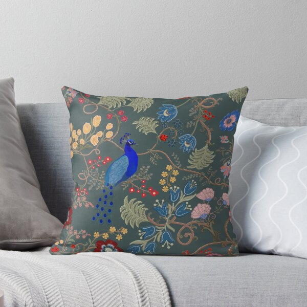 Item preview, Chintz Revival Blue Peacock Floral on Deep Green designed and sold by The Flying Bunny Studio.