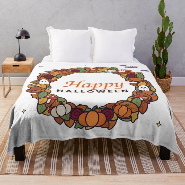 Item preview, Happy Halloween Wreath – Autumn Leaves, Pumpkins, Roses and Cute Ghosts designed and sold by Aurora Prints.
