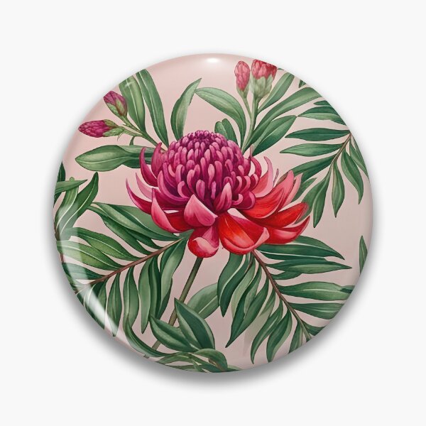 Item preview, Crimson Waratah & Palm Fronds Dusty Peach Pattern designed and sold by Studio BC.