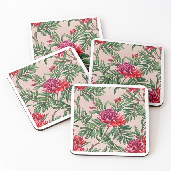 Item preview, Crimson Waratah & Palm Fronds Dusty Peach Pattern designed and sold by Studio BC.