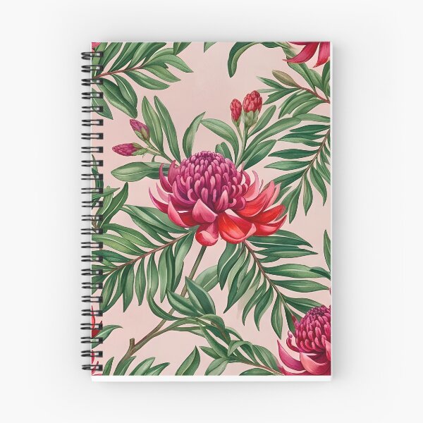 Item preview, Crimson Waratah & Palm Fronds Dusty Peach Pattern designed and sold by Studio BC.