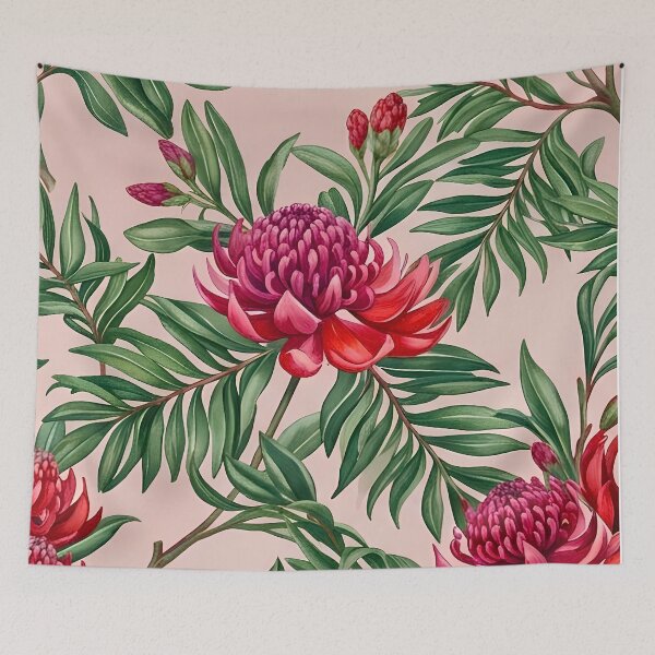 Item preview, Crimson Waratah & Palm Fronds Dusty Peach Pattern designed and sold by Studio BC.