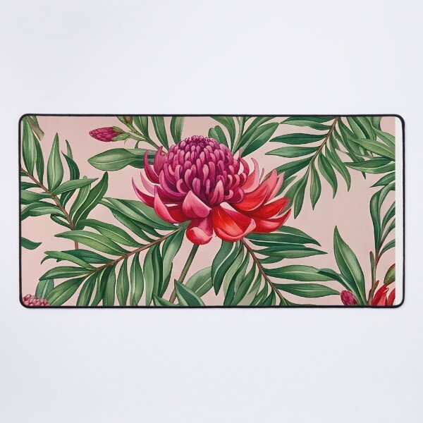 Item preview, Crimson Waratah & Palm Fronds Dusty Peach Pattern designed and sold by Studio BC.
