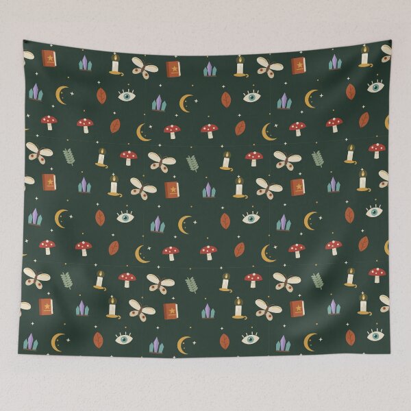 Item preview, Witchy Botanical Pattern – Mushrooms, Moths, Moons and Crystals designed and sold by Aurora Prints.