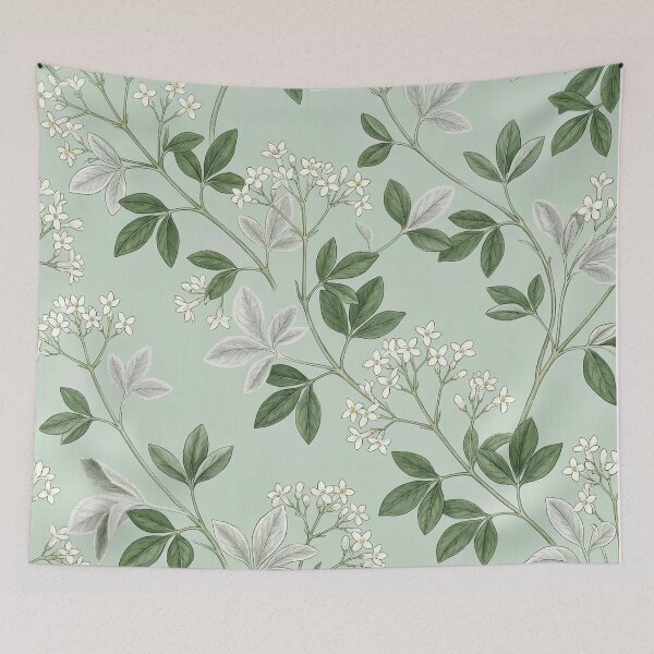 Item preview, Delicate White Blossom Creeper Mint Green Pattern designed and sold by Studio BC.