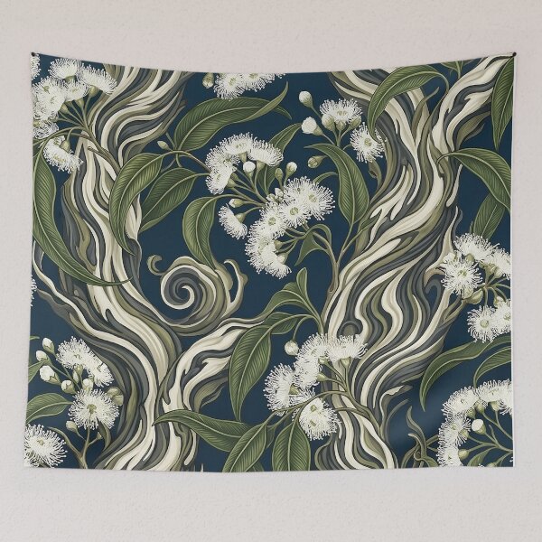 Item preview, Art Nouveau Flowering Gum Deep Indigo Floral Pattern designed and sold by Studio BC.