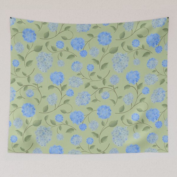 Item preview, Blue Hydrangeas Cottage Garden Floral Vine Minimalist-Mint Background designed and sold by The Flying Bunny Studio.