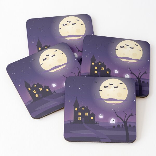 Item preview, Haunted Hill – Halloween Night Scene with Full Moon, Haunted House and Pumpkins designed and sold by Aurora Prints.