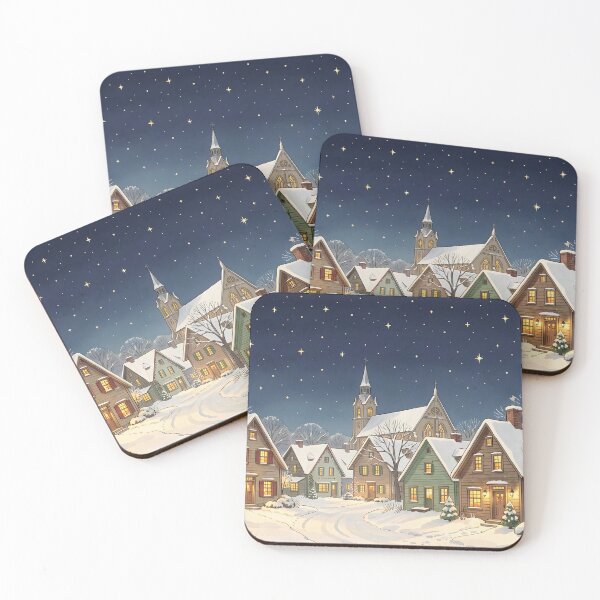 Item preview, snow-covered village, traditional illustration designed and sold by sabellet.
