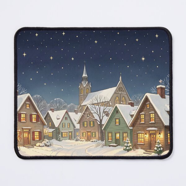 Item preview, snow-covered village, traditional illustration designed and sold by sabellet.