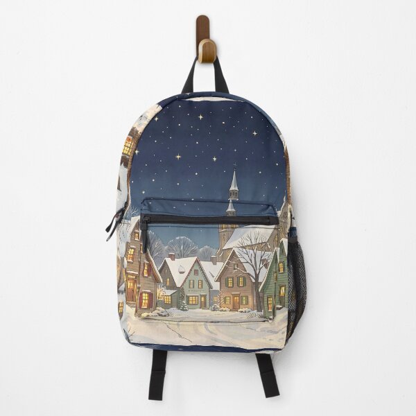 Item preview, snow-covered village, traditional illustration designed and sold by sabellet.