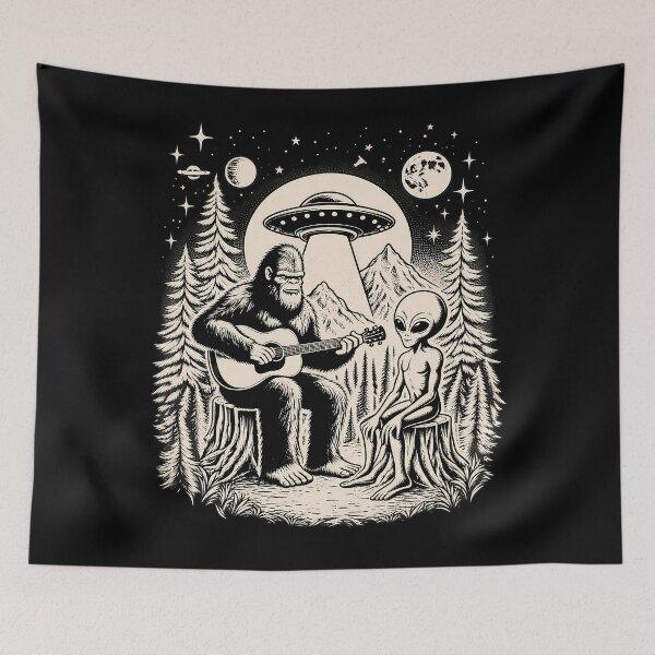 Item preview, Bigfoot Plays Guitar with Alien and UFO, Funny Conspiracy designed and sold by Nature Explore Game.