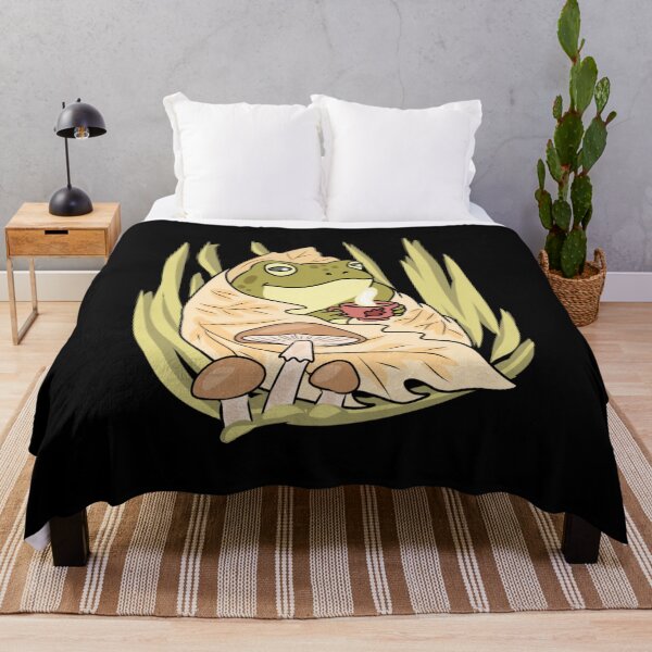 Item preview, Frog Coffee Cozy Autumn Leaf Blanket Cottagecore Mushroom Cute designed and sold by LeshanArt.