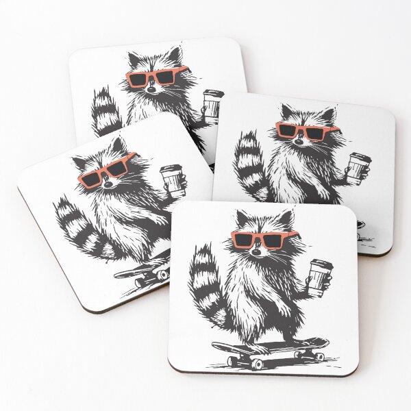 Item preview, Cool Skateboarding Raccoon with Coffee & Sunglasses designed and sold by BrownHorse90s.