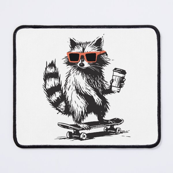Item preview, Cool Skateboarding Raccoon with Coffee & Sunglasses designed and sold by BrownHorse90s.
