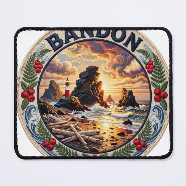 Item preview, Bandon Oregon USA Pacific Coast Sea Stacks Embroidered Patch Sticker designed and sold by Imaginarium of Chaos falcon88 .
