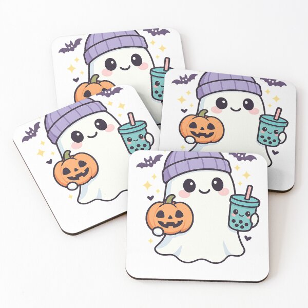 Item preview, Ghost with hat, bubble tea and pumpkin, Halloween designed and sold by niedi18.