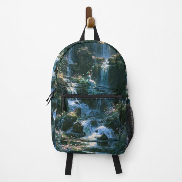 Item preview, A graceful Water Nymph dancing beside crystal waterfalls surrounded by lush greenery and blooming wildflowers, Fantasy & Mythological Creatures designed and sold by CDC40.