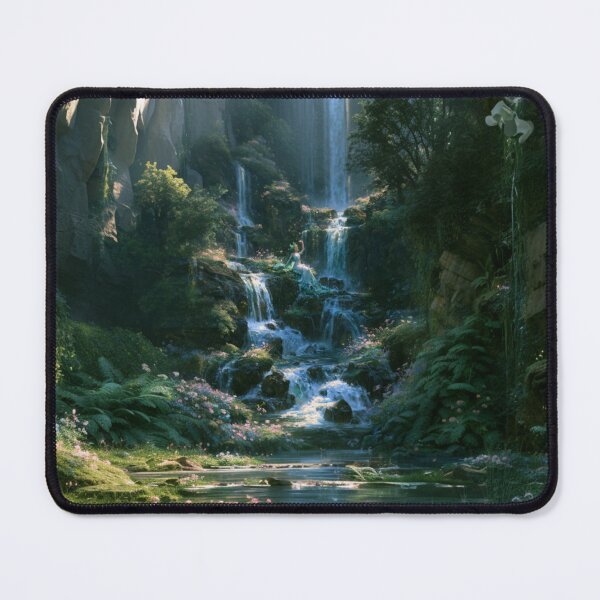 Item preview, A graceful Water Nymph dancing beside crystal waterfalls surrounded by lush greenery and blooming wildflowers, Fantasy & Mythological Creatures designed and sold by CDC40.
