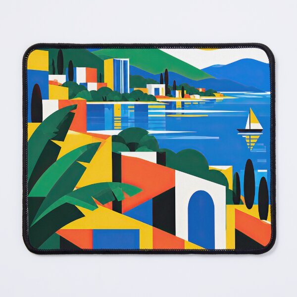 Item preview, Colorful geometric travel poster depicting a lakeside Rwandan designed and sold by ckybe.