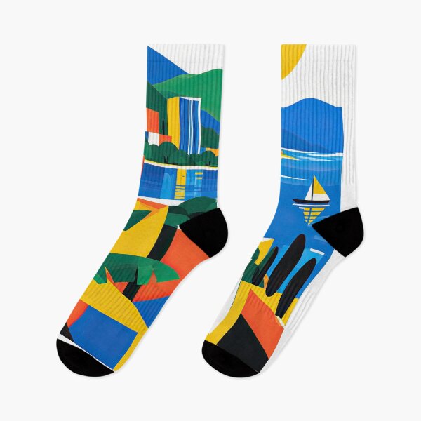 Item preview, Colorful geometric travel poster depicting a lakeside Rwandan designed and sold by ckybe.