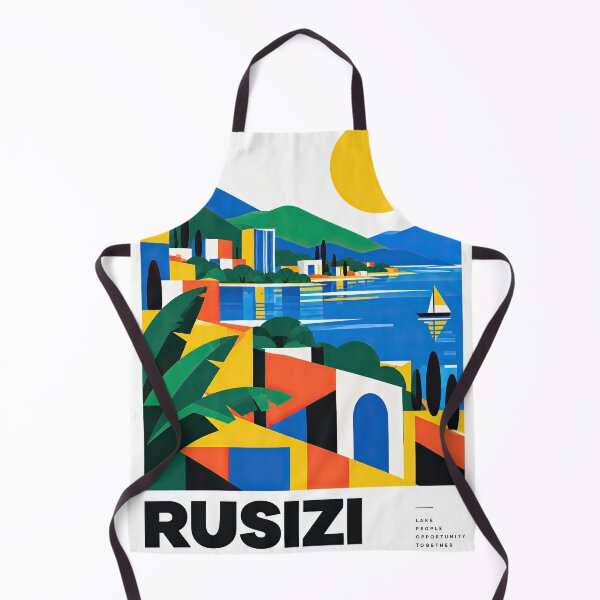Item preview, Colorful geometric travel poster depicting a lakeside Rwandan designed and sold by ckybe.