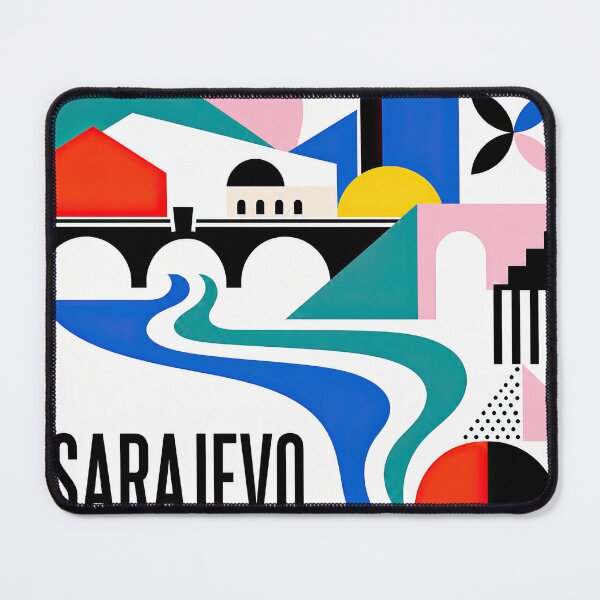 Item preview, Geometric Sarajevo city poster featuring stylized landmarks, col designed and sold by ckybe.