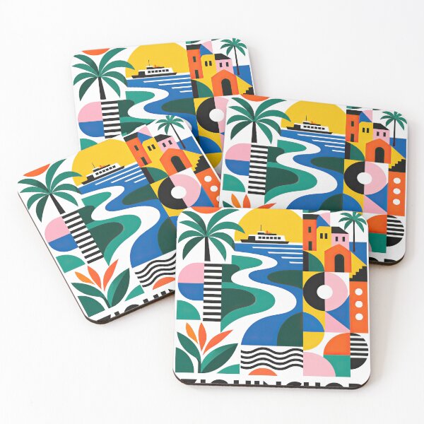 Item preview, Colorful geometric travel poster featuring a tropical coastal designed and sold by ckybe.