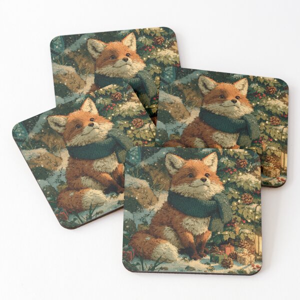 Item preview, Cute Christmas Fox in Green Knitted Scarf designed and sold by Hoity-Toity.