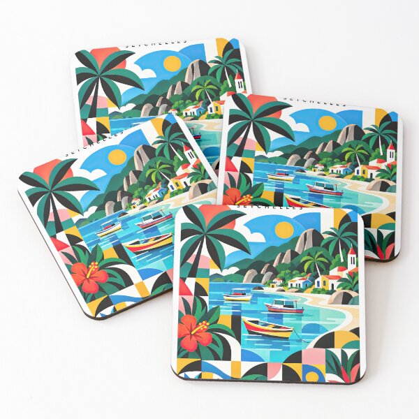 Item preview, Colorful geometric travel poster depicting Anse Royale, Seychell designed and sold by ckybe.