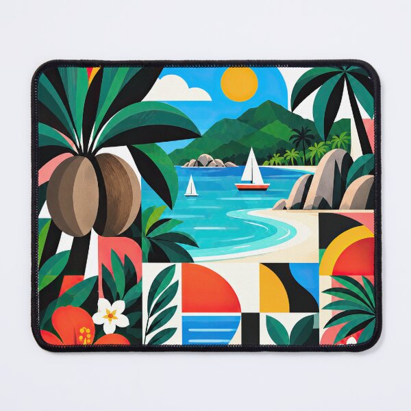 Item preview, Colorful Seychelles travel poster featuring tropical palms, turq designed and sold by ckybe.