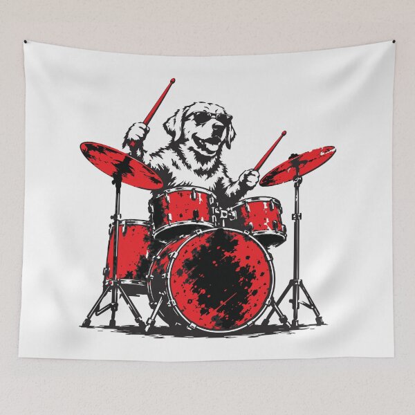 Item preview, Cool Golden Retriever Playing Drums designed and sold by BrownHorse90s.