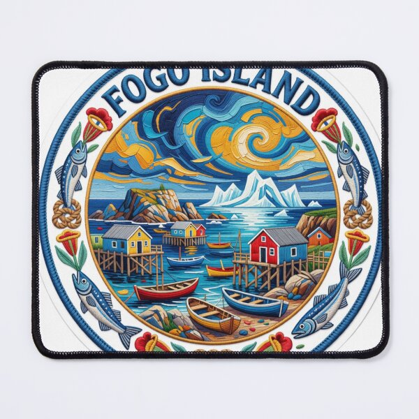 Item preview, Fogo Island Newfoundland Canada Colorful Fishing Village Embroidered Patch Sticker designed and sold by Imaginarium of Chaos falcon88 .