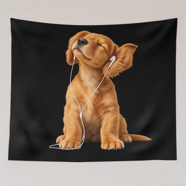 Item preview, Blissful Golden Retriever with Earbuds designed and sold by nasr-say.