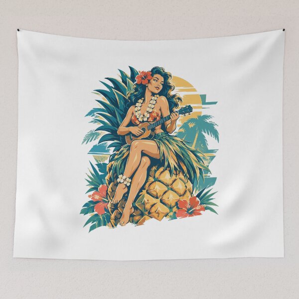 Item preview, Retro Hula Girl on Giant Pineapple designed and sold by Pineapple-Tree.