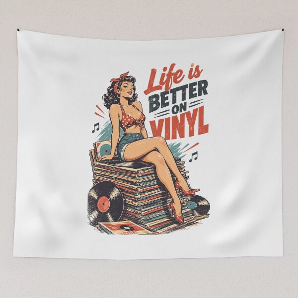 Item preview, Life is better on vinyl - Retro Pin-Up on records designed and sold by Pineapple-Tree.