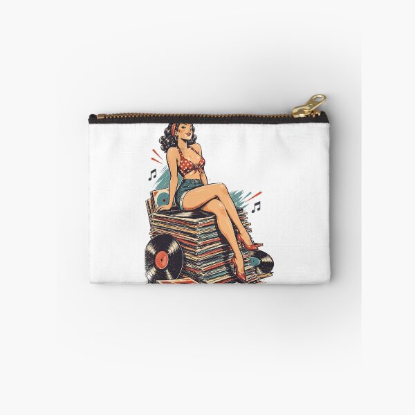 Item preview, Retro pin-up on a huge stack of records designed and sold by Pineapple-Tree.