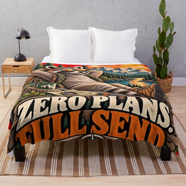 Item preview, Zero Plans Full Send – Funny Raccoon Retro Outdoor Adventure designed and sold by JanRizz.