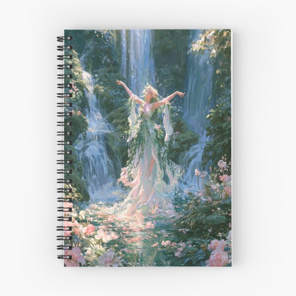 Item preview, A graceful Water Nymph dancing beside crystal waterfalls surrounded by lush greenery and blooming wildflowers, Fantasy & Mythological Creatures designed and sold by CDC40.
