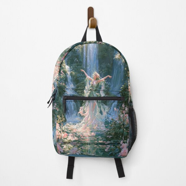 Item preview, A graceful Water Nymph dancing beside crystal waterfalls surrounded by lush greenery and blooming wildflowers, Fantasy & Mythological Creatures designed and sold by CDC40.