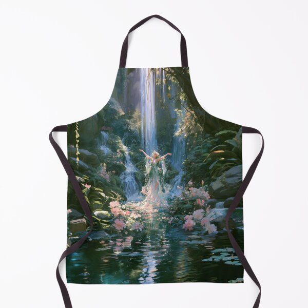 Item preview, A graceful Water Nymph dancing beside crystal waterfalls surrounded by lush greenery and blooming wildflowers, Fantasy & Mythological Creatures designed and sold by CDC40.
